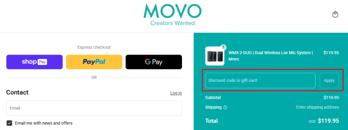 How to use MOVO promo code