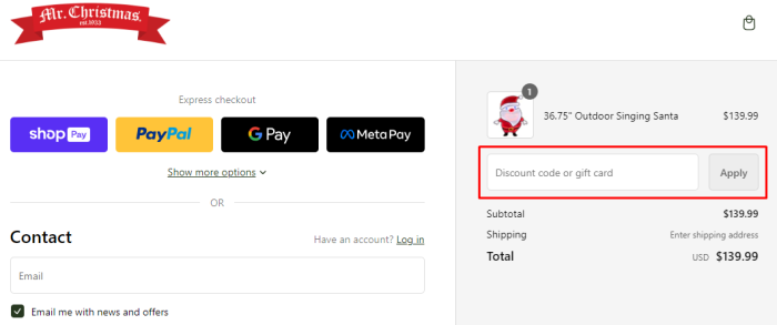 How to use Mr. Christmas promo code