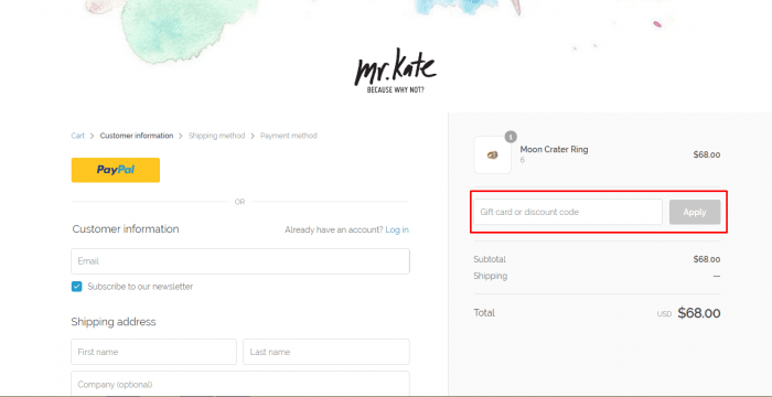 How to use discount code at Mr Kate