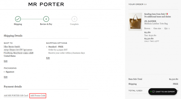 How to use Mr Porter promo code