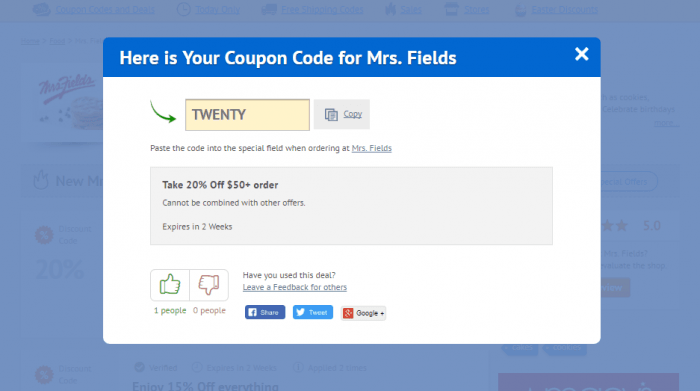 How to use a promotion code at Mrs. Fields
