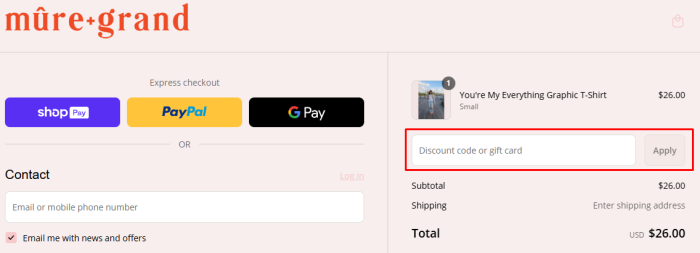 How to use Mure + Grand promo code