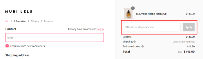 How to use Muri Lelu promo code