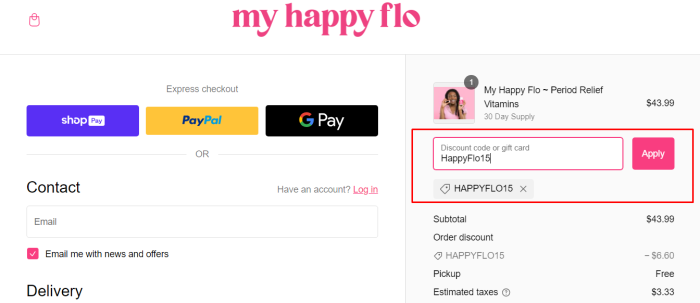 How to use My Happy Flo promo code