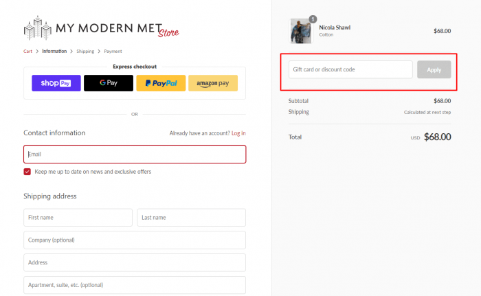 How to apply discount code at My Modern Met Store
