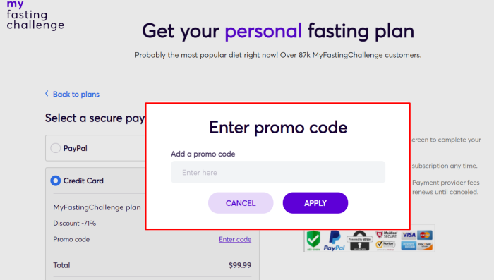 How to use MyFastingChallenge promo code