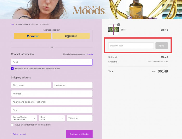 How to use discount code at MyMoods