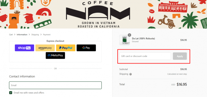 How to use Nam Coffee promo code