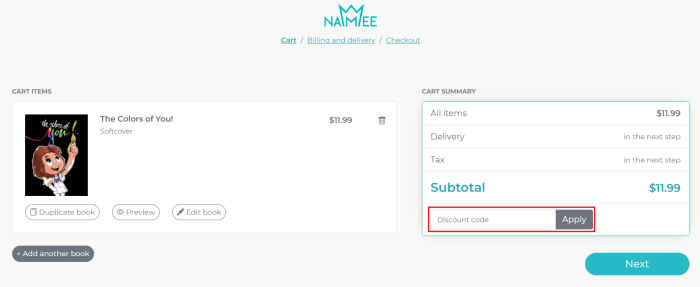 How to use NAMEE promo code