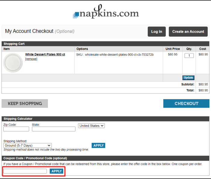 How to use Napkins.com promo code