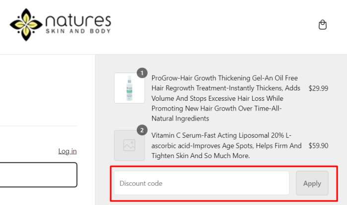 How to use Nature's Skin and Body promo code