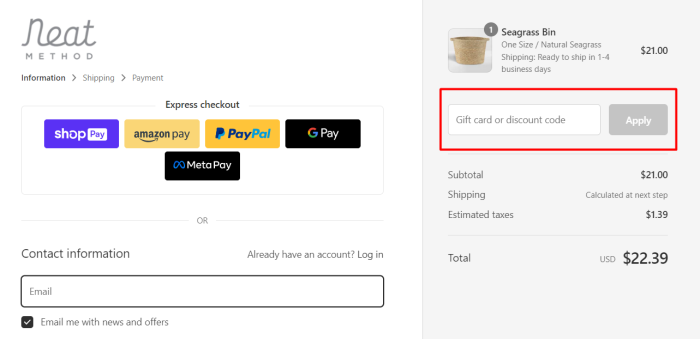 How to use NEAT Method promo code