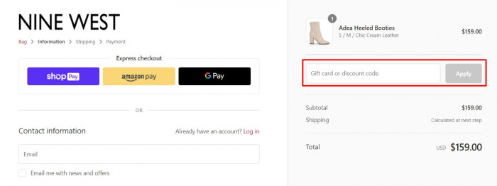 How to use Nine West promo code