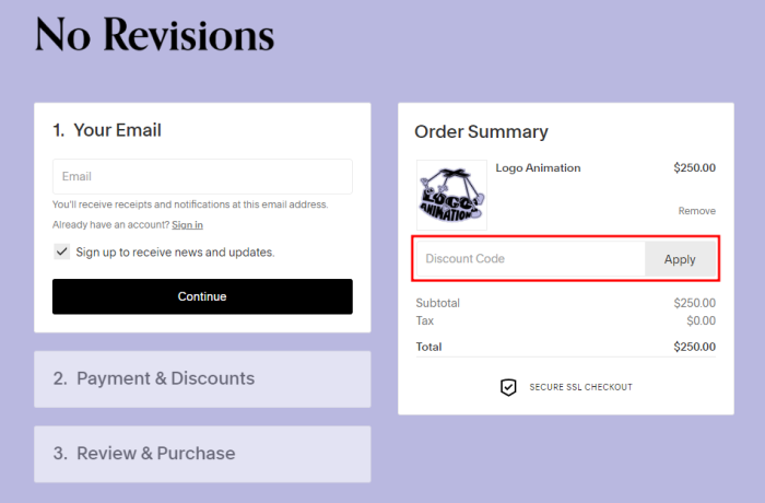 How to use No Revisions promo code