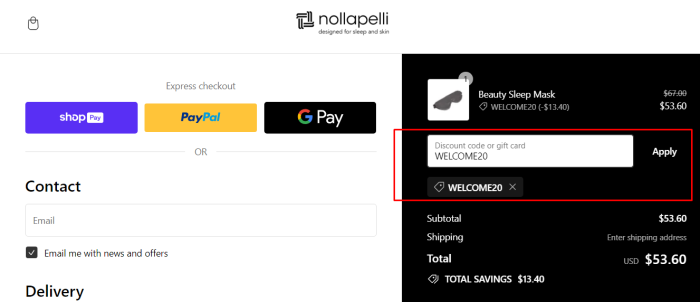 How to use Nollapelli promo code
