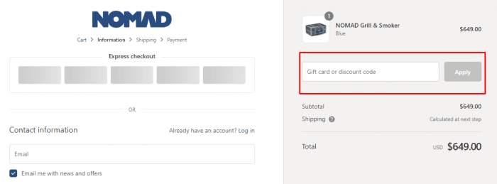 How to use NOMAD GRILLS promo code