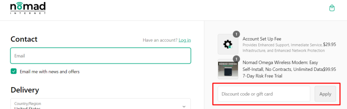 How to use Nomad Internet promo code