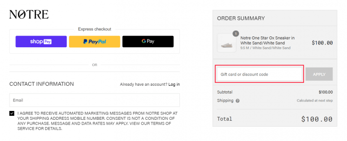 How to use Notre promo code