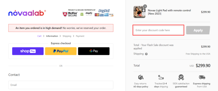 How to use Novaa Lab promo code