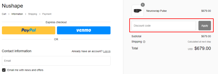 How to use Nushape promo code