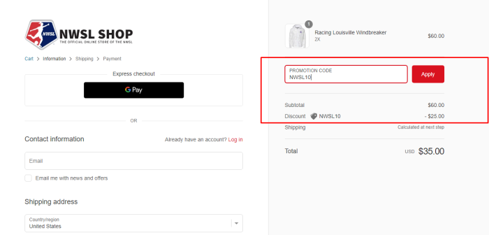 How to use NWSL Shop promo code
