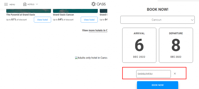 How to use Oasis Hotels & Resorts promo code