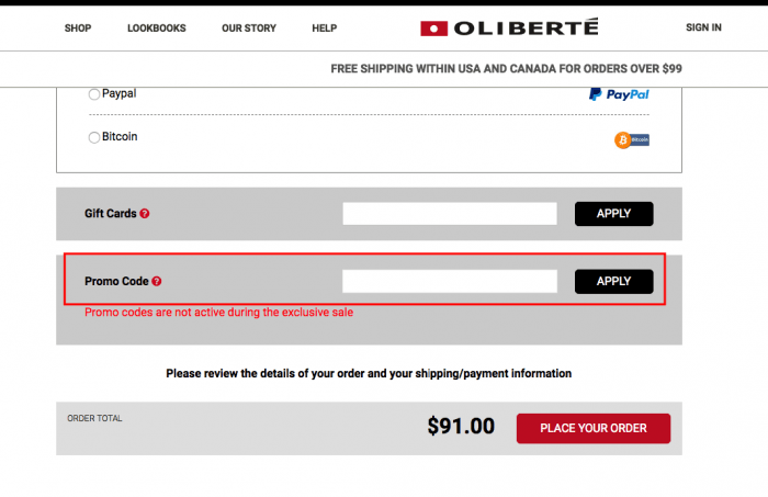 How to use a promo code at Oliberte