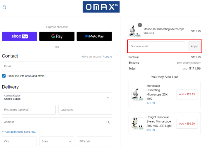 How to use OMAX promo code