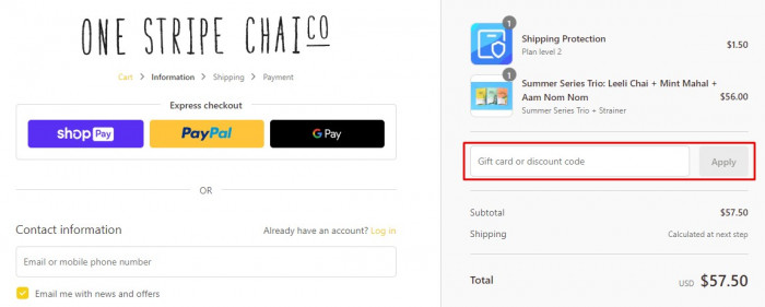 How to use One Stripe Chai Co. promo code