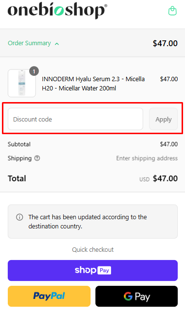 How to use OneBioShop promo code