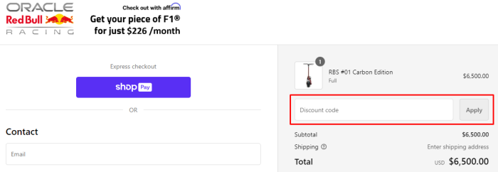 How to use Oracle Red Bull Racing promo code