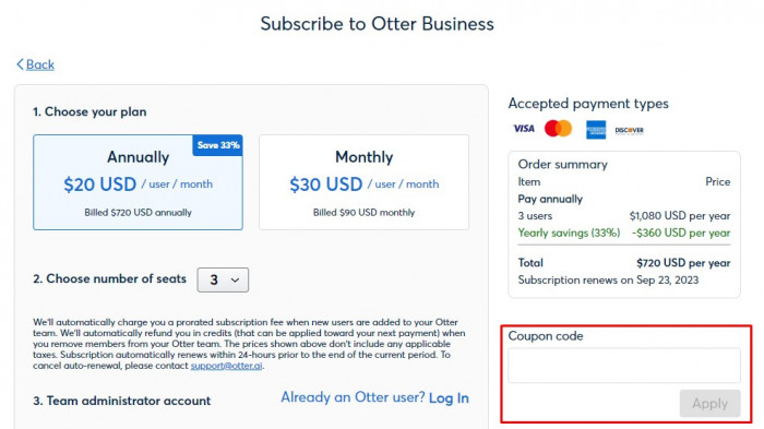 How to use Otter.ai promo code