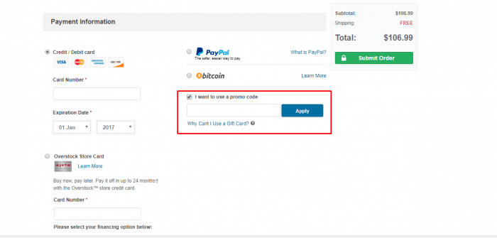 How to use Overstock.com promo code