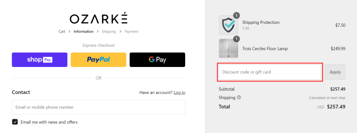 How to use Ozarke promo code