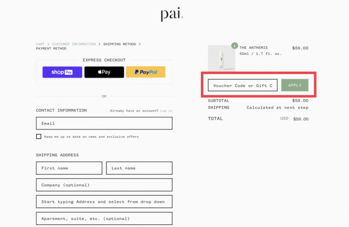 How to apply voucher code at Pai Skincare
