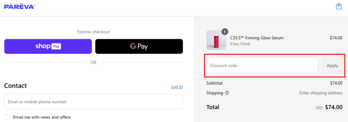 How to use Parëva Beauty promo code