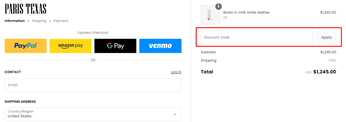 How to use Paris Texas promo code