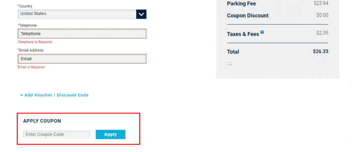 how to apply coupon at Park 'N Fly