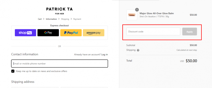 how to use discount code at Patrick Ta