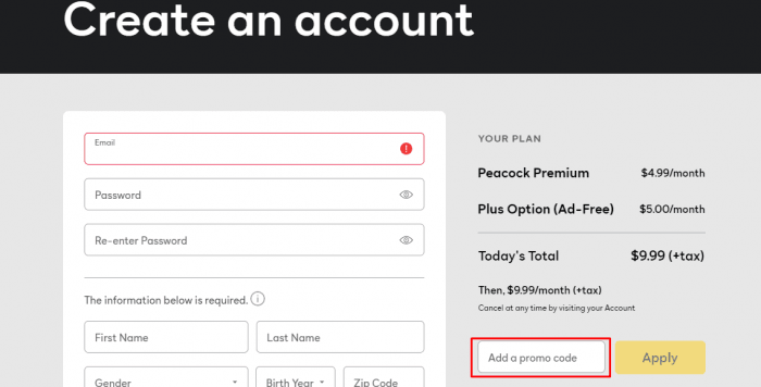 How to use Peacock promo code
