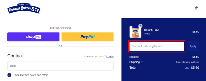 How to use Peanut Butter & Co. promo code