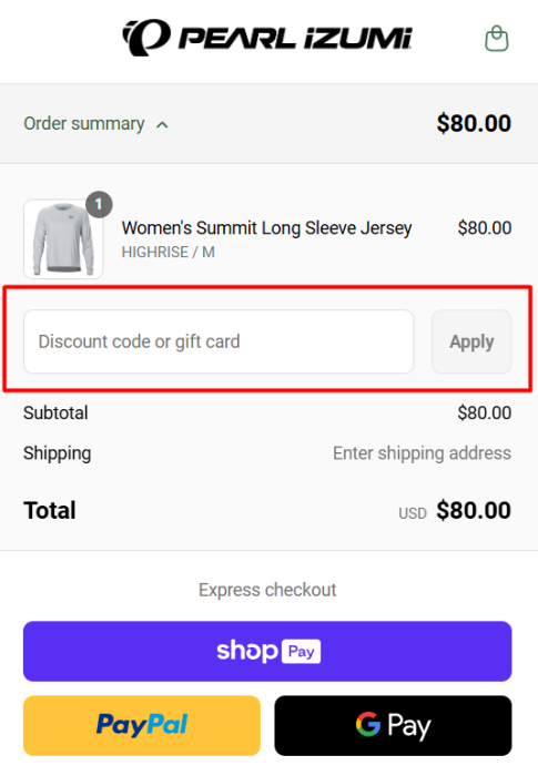 How to use PEARL iZUMi promo code