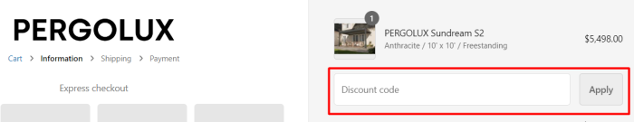 How to use Pergolux promo code