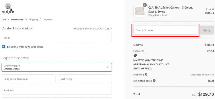 How to use Pet Memory Shop promo code
