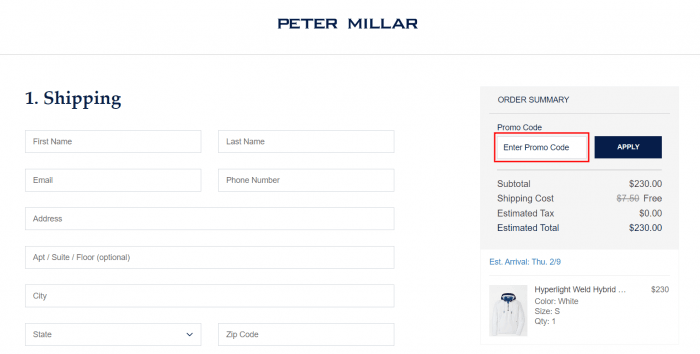 How to use Peter Millar promo code