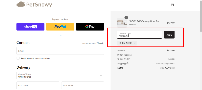 How to use PetSnowy promo code