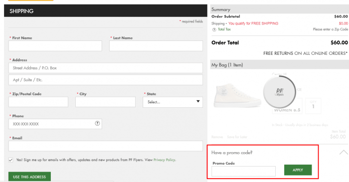 How to use a promo code at PF Flyers