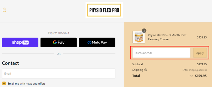 How to use Physio Flex Pro promo code
