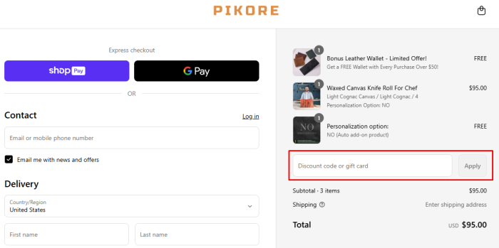 How to use Pikore promo code