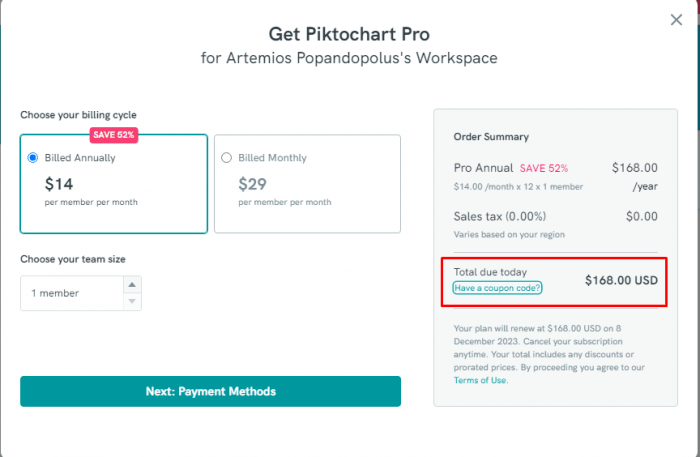 How to use Piktochart promo code